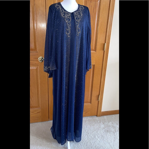 Formal Dress Plus Sizes 16W 18W 22W 24W Long Sleeves Navy Beaded Kaftan Maxi NEW - Picture 7 of 14